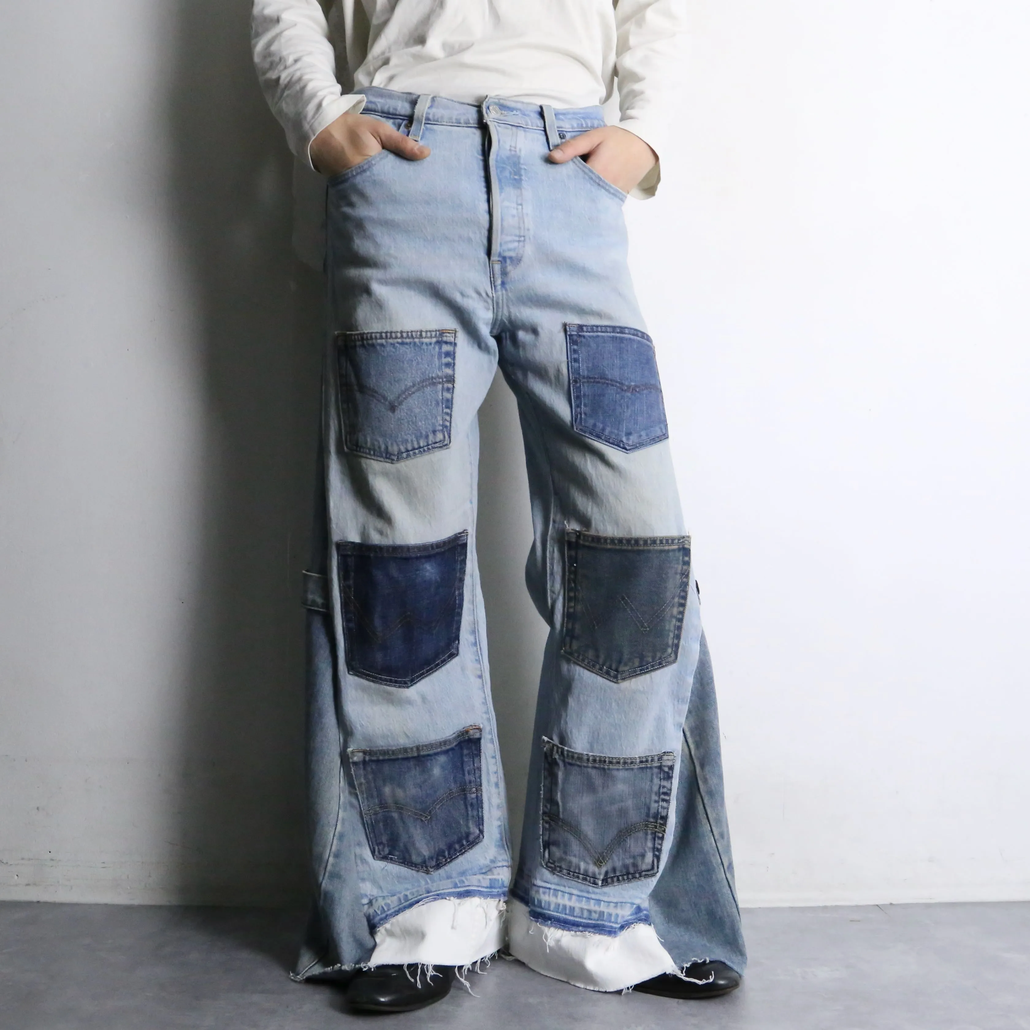 "Re:make" many pocket patch buggy flare denim