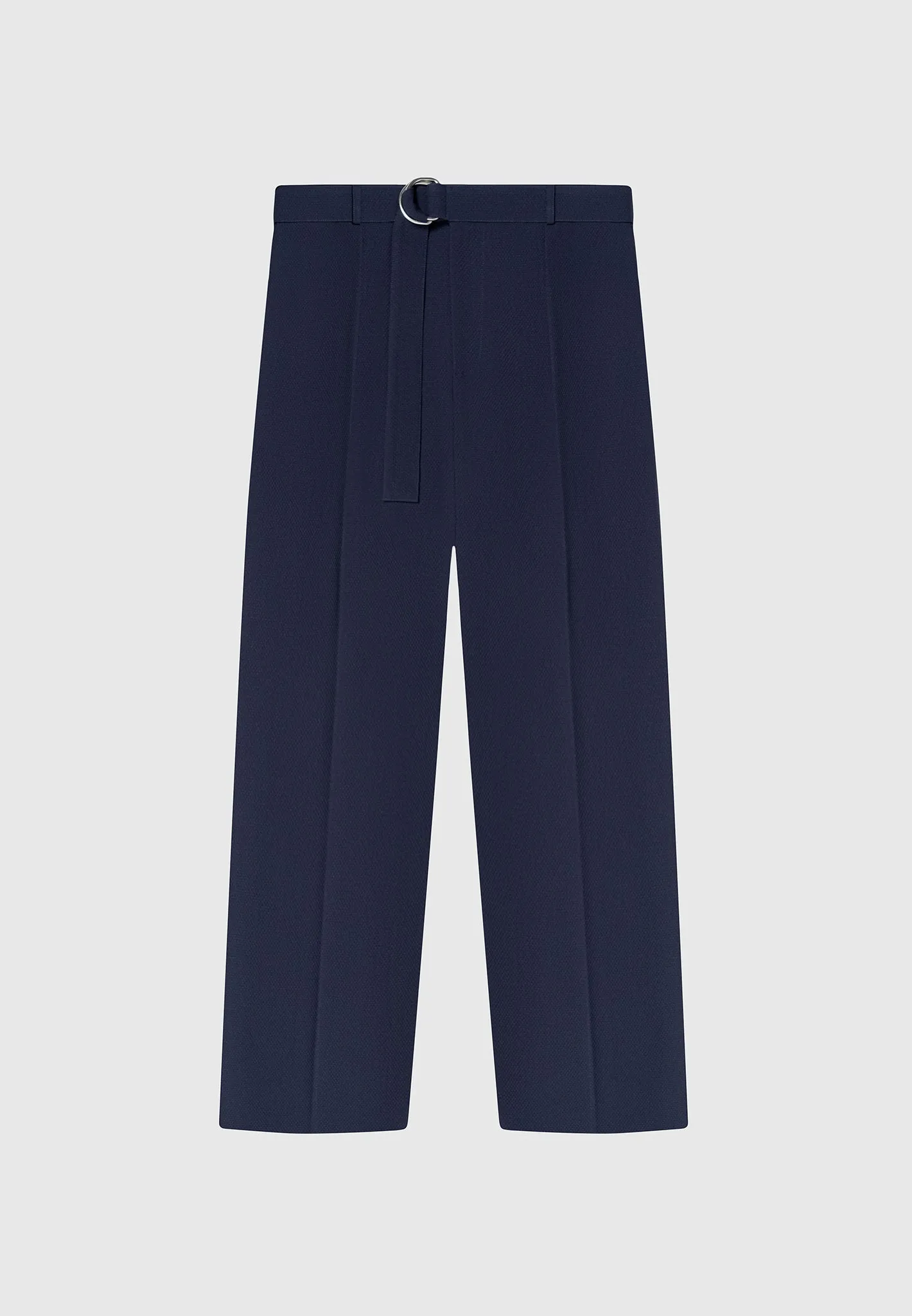 Relaxed Fit Textured Belted Tailored Trousers - Navy