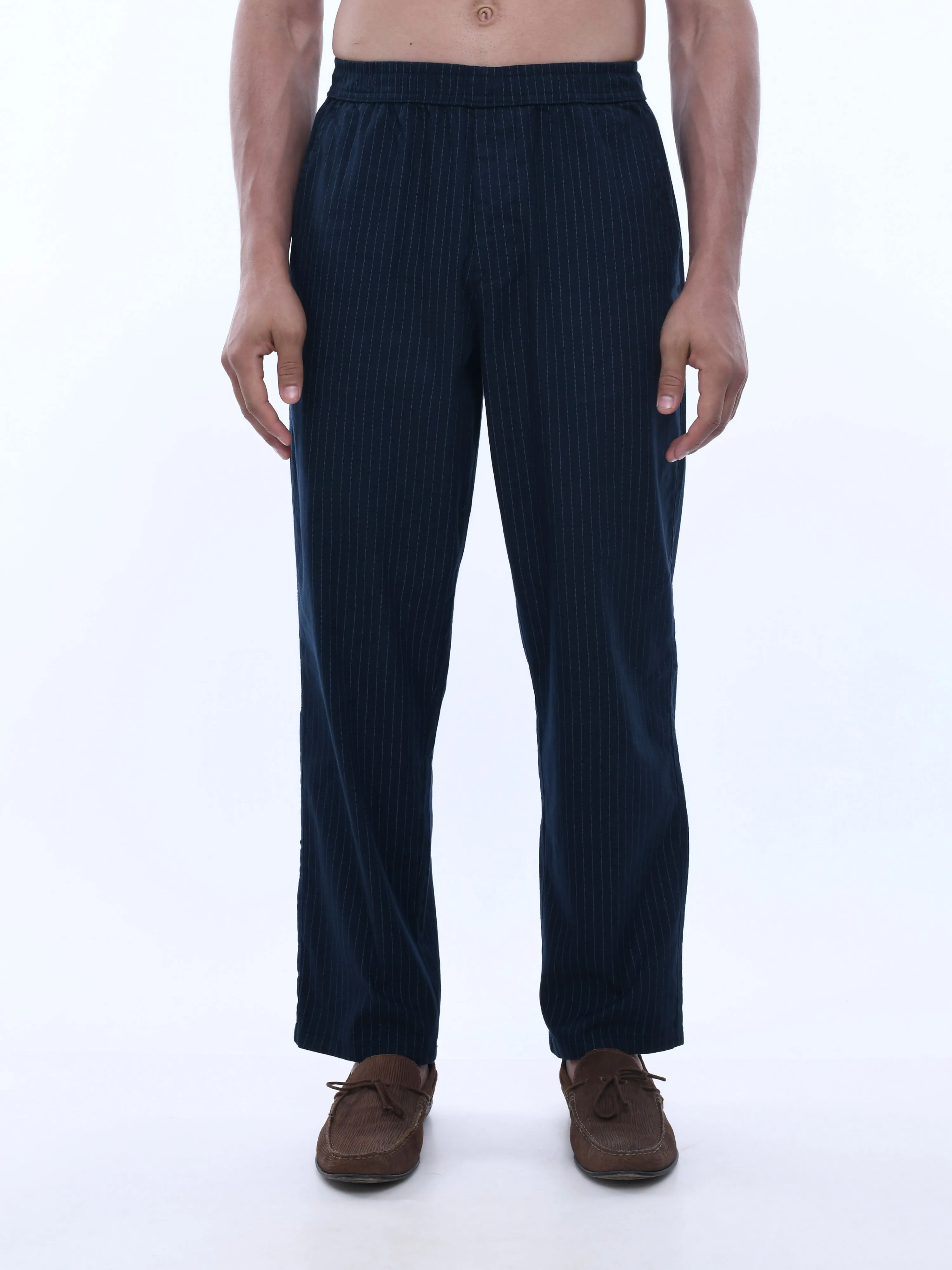 Relaxed Striped Blue Cotton Pants