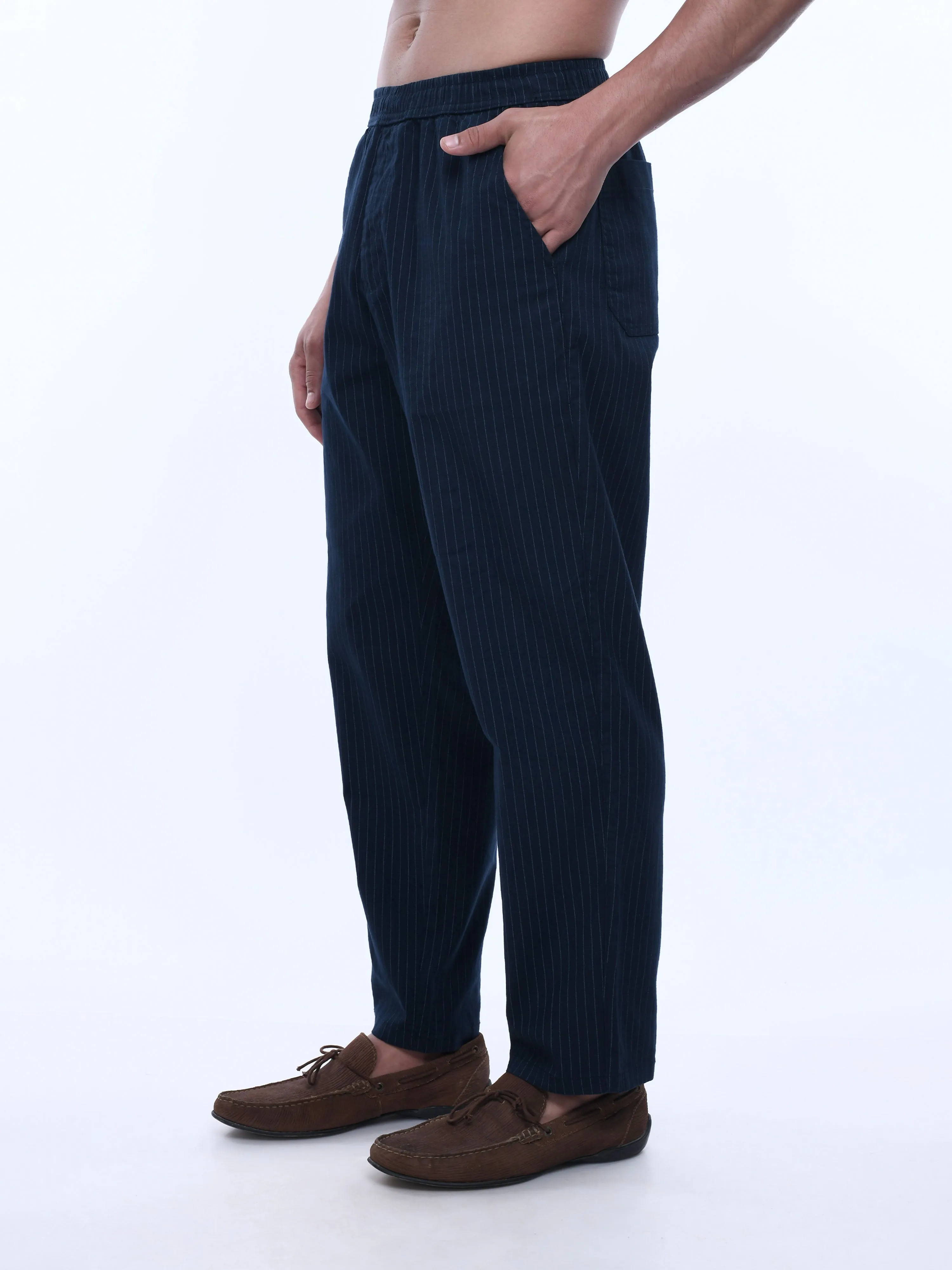 Relaxed Striped Blue Cotton Pants