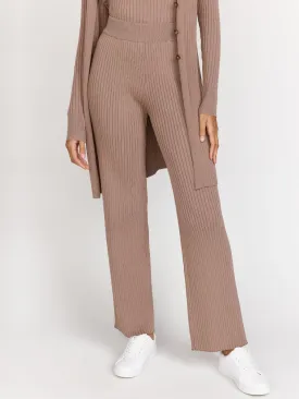 Rib Knit Flare Pants, Brown - Listicle