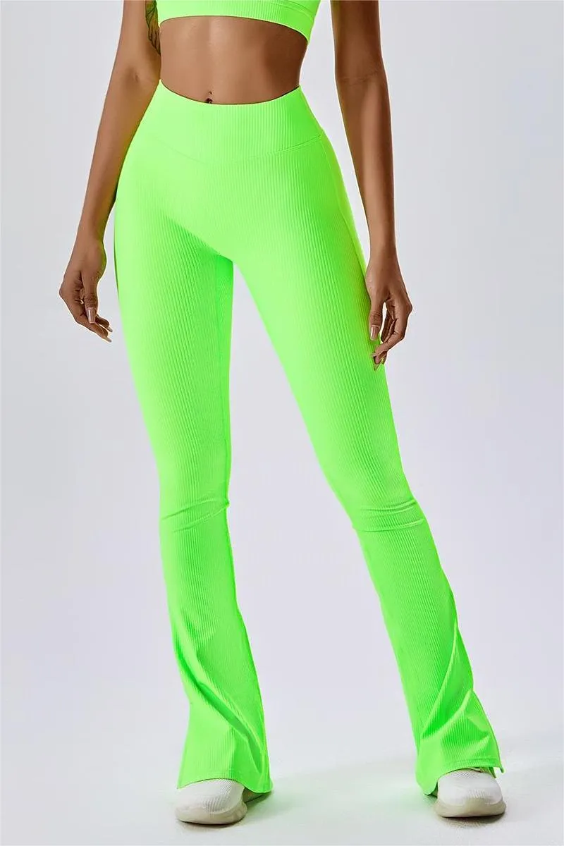 Ribbed High Waist Split Flare Leggings