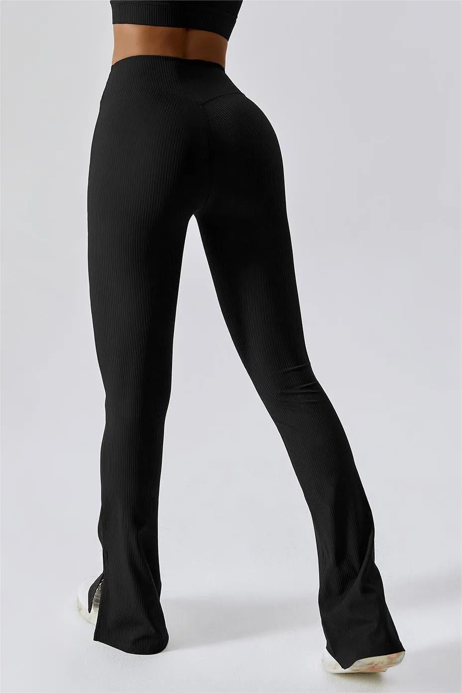 Ribbed High Waist Split Flare Leggings