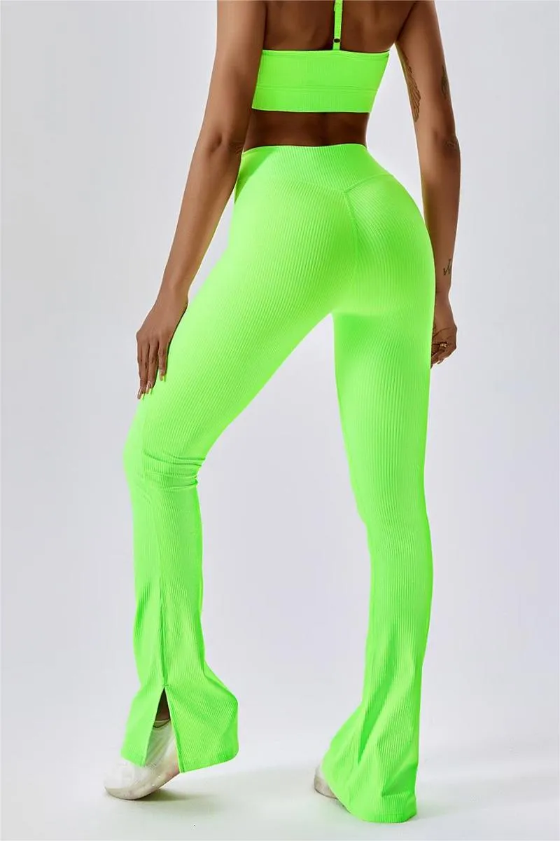 Ribbed High Waist Split Flare Leggings