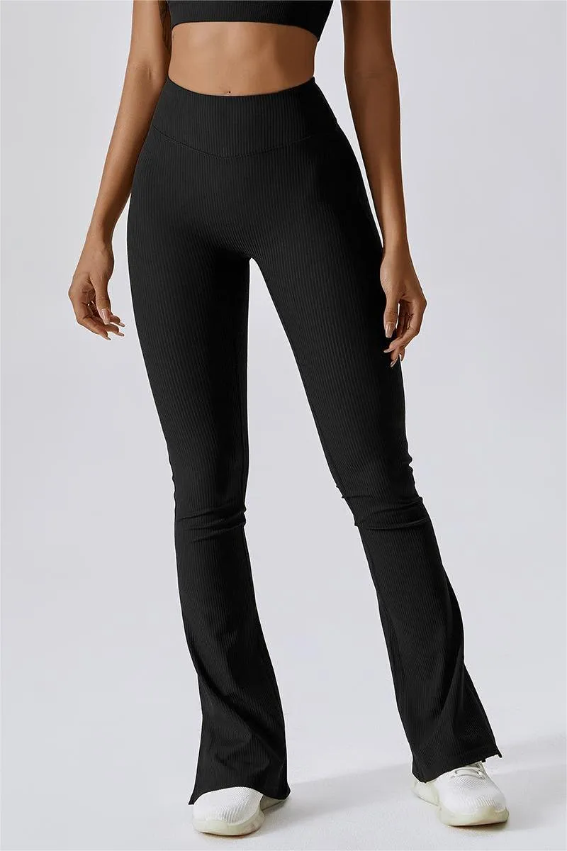 Ribbed High Waist Split Flare Leggings