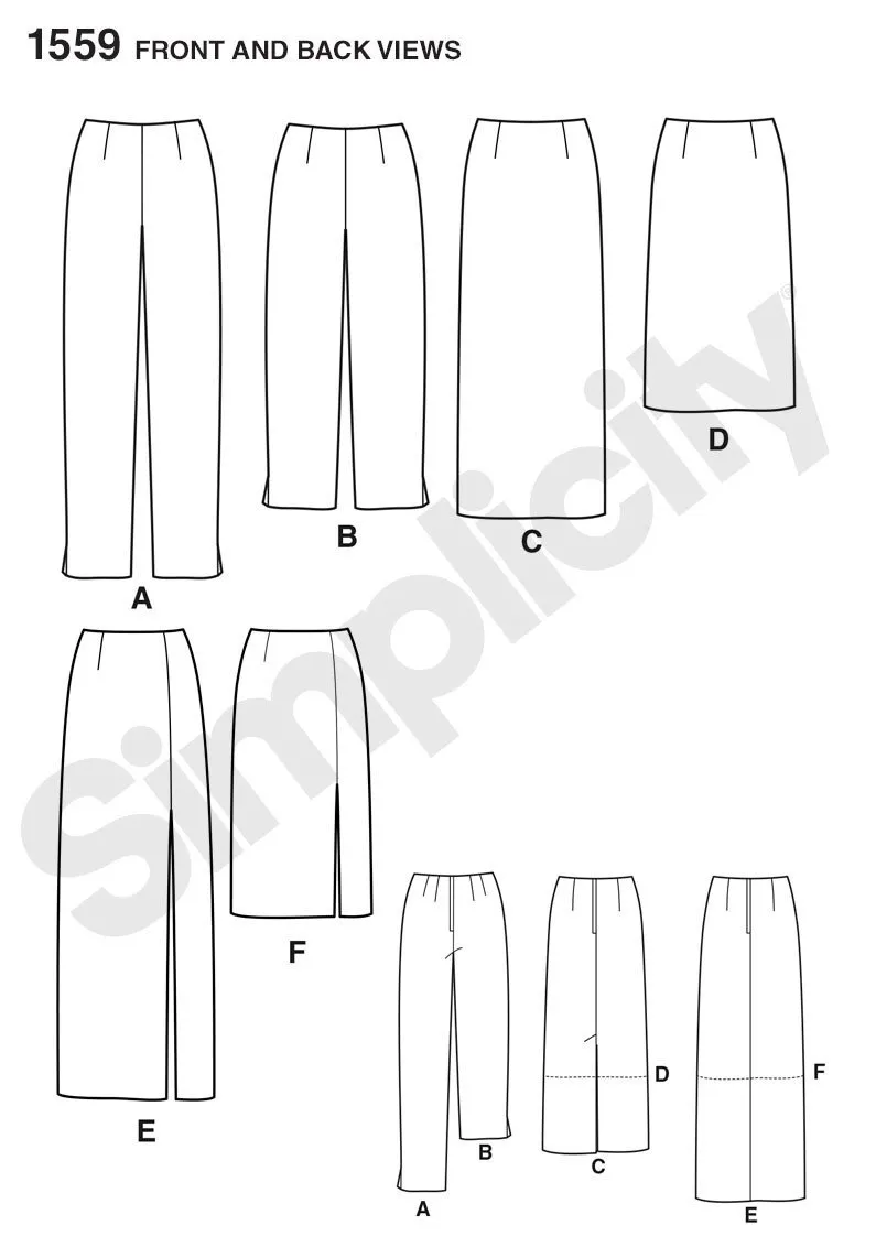 Simplicity Pattern 1559 Misses' slim pants and skirts