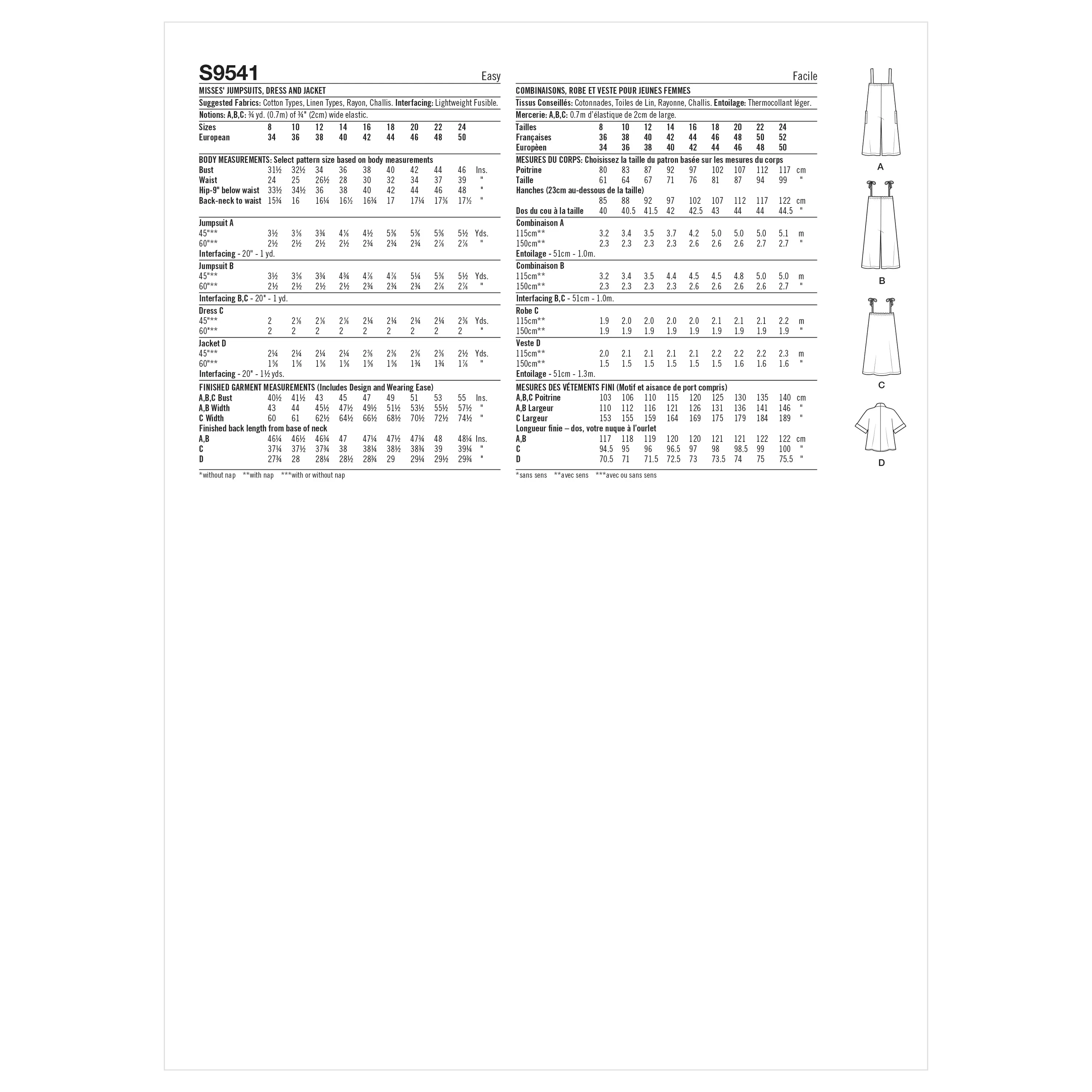 Simplicity Pattern 9541 Miss Jumpsuit, Dress, Jacket