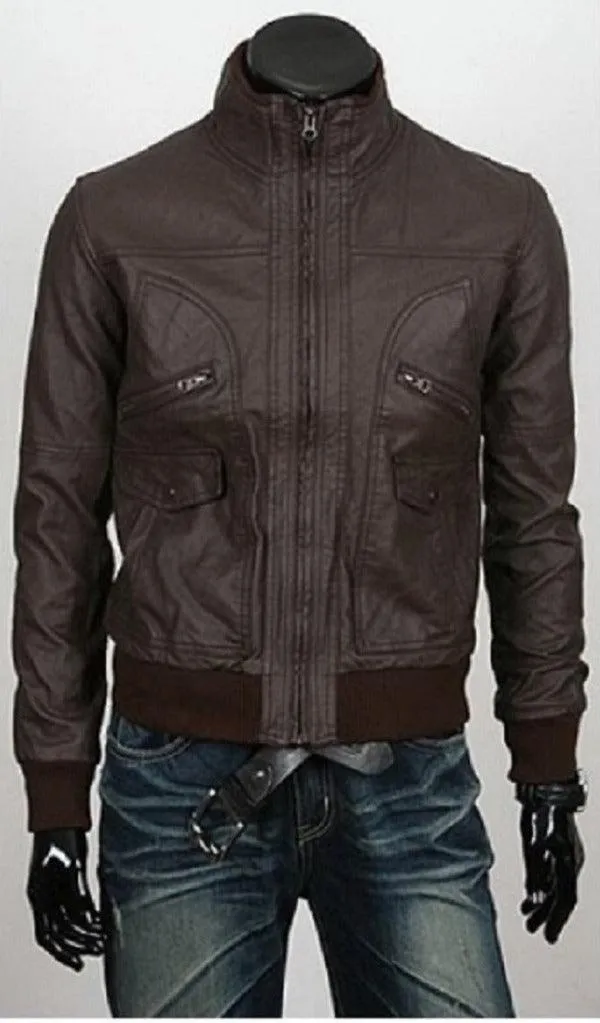 Six Pocket Slimfit Bomber Leather Jacket