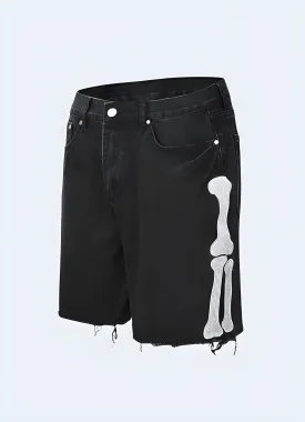 Skeleton Denim Black Shorts