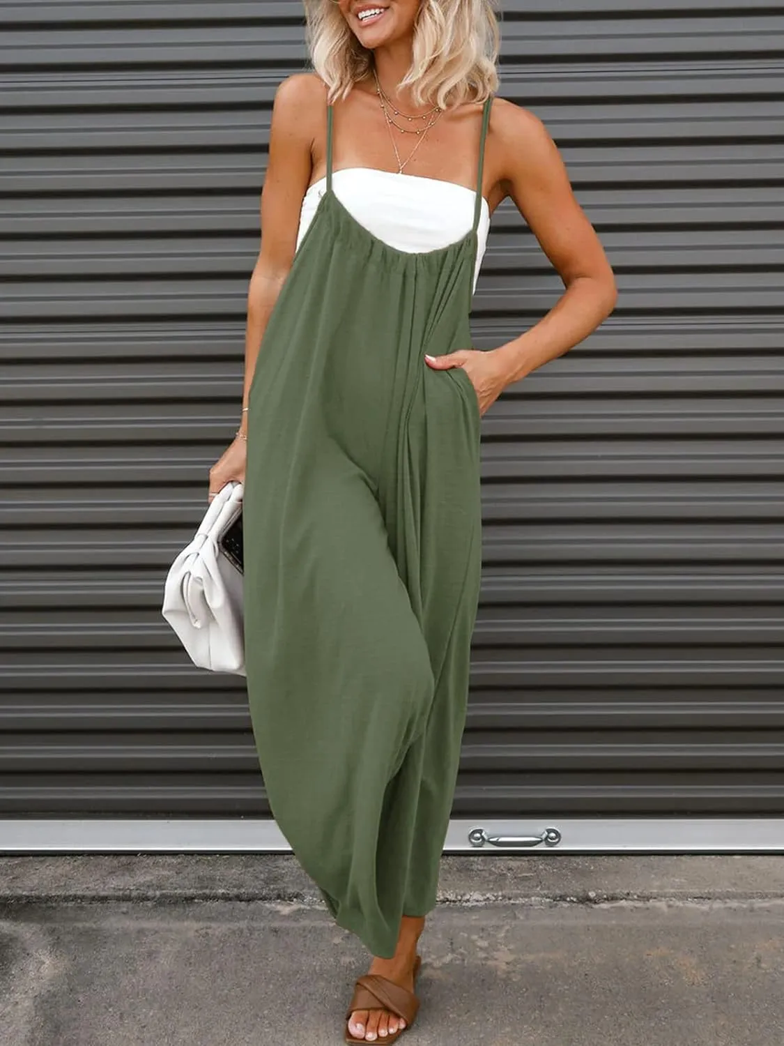 Sleeveless Wide Leg Pocketed Jumpsuit