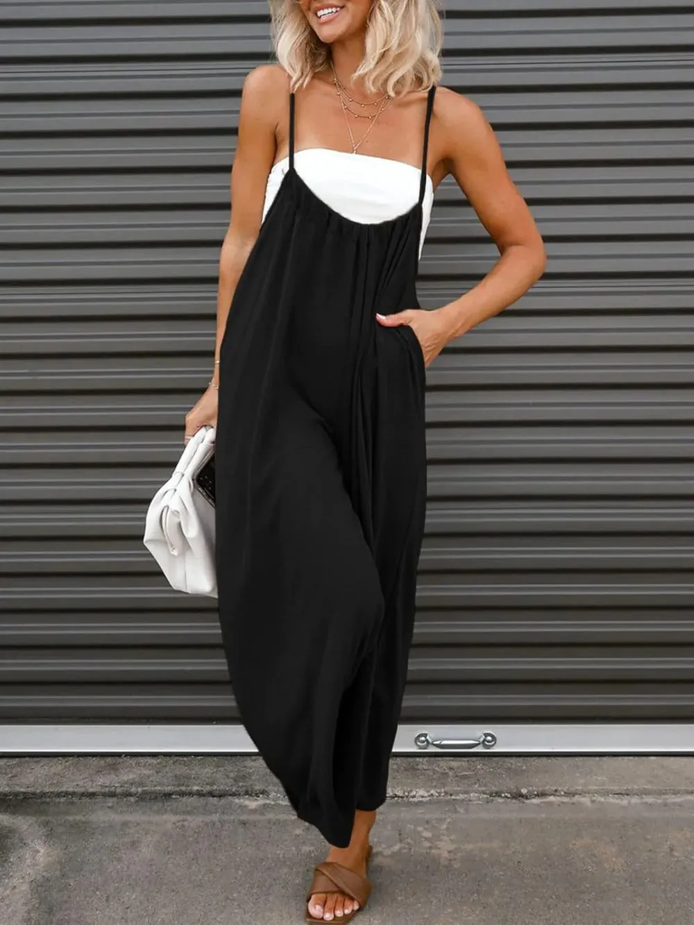 Sleeveless Wide Leg Pocketed Jumpsuit