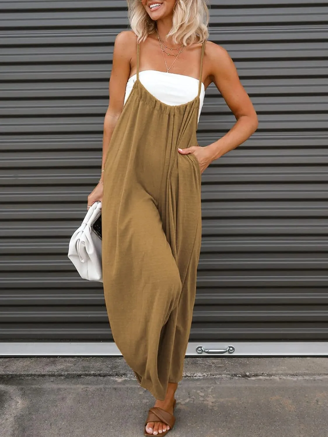 Sleeveless Wide Leg Pocketed Jumpsuit