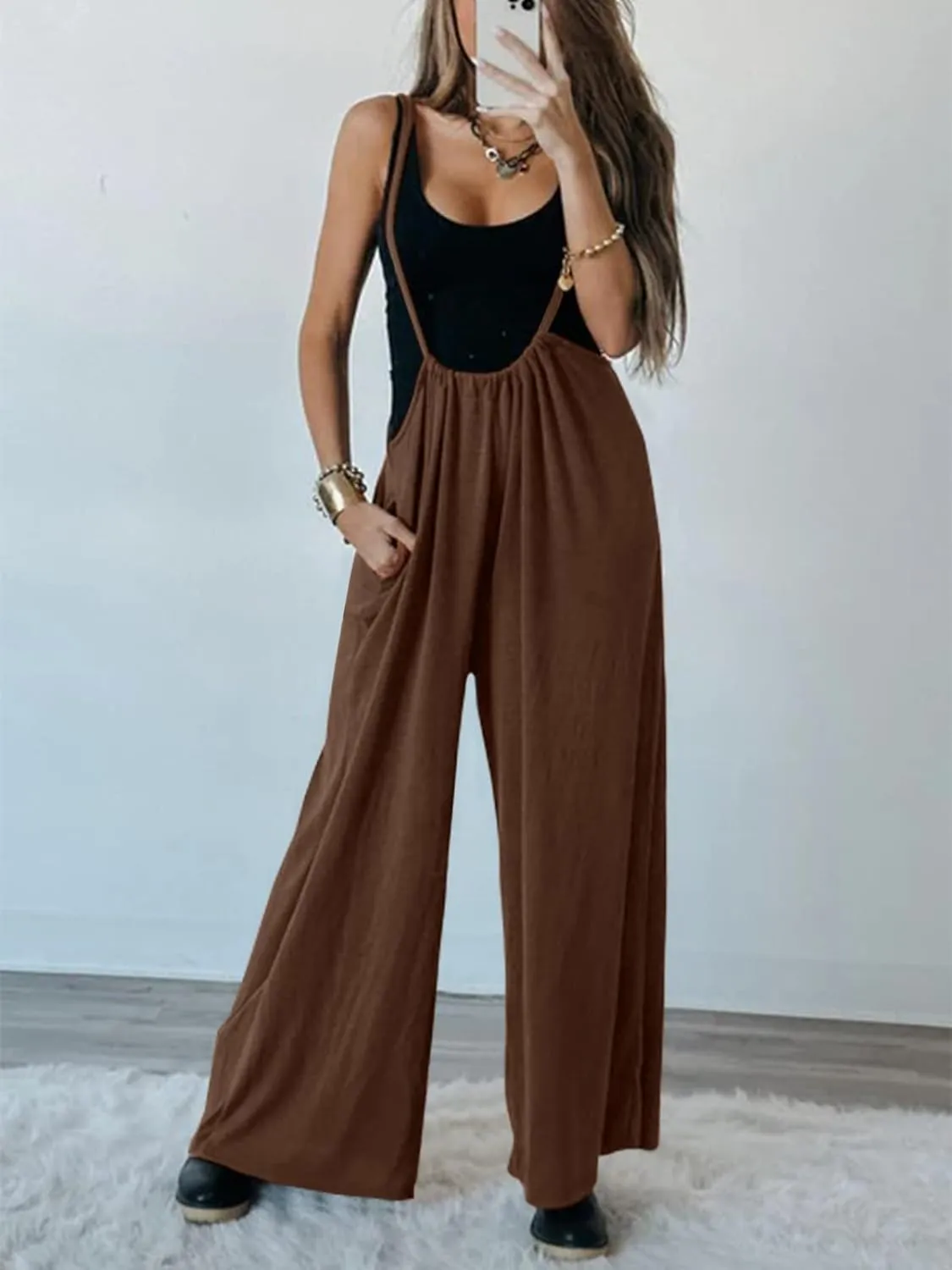 Sleeveless Wide Leg Pocketed Jumpsuit