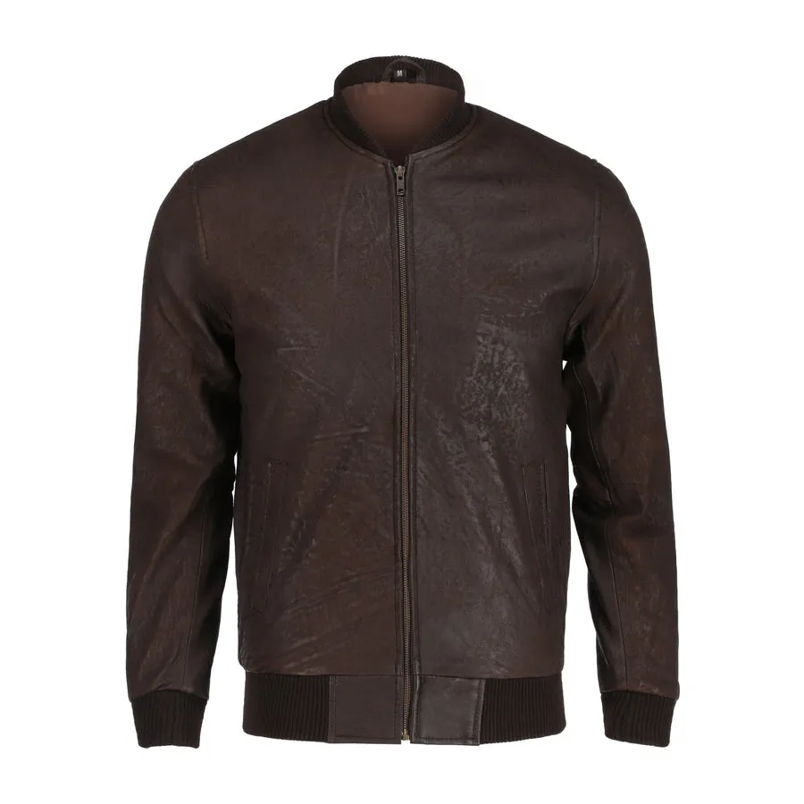 Snuff Style Real Bomber Leather Jacket Brown Color