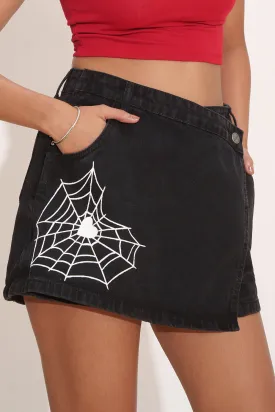 Spider Chic Black Denim Skorts