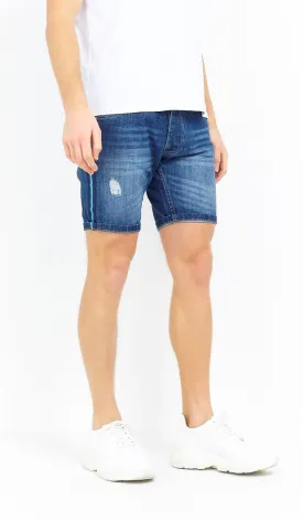 STRIPE SIDE DETAIL WASHED DENIM SHORTS