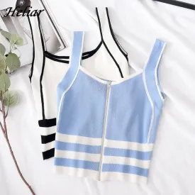 Striped Zip-Up Knit Camisole Top