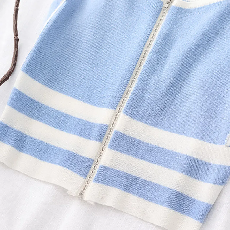 Striped Zip-Up Knit Camisole Top