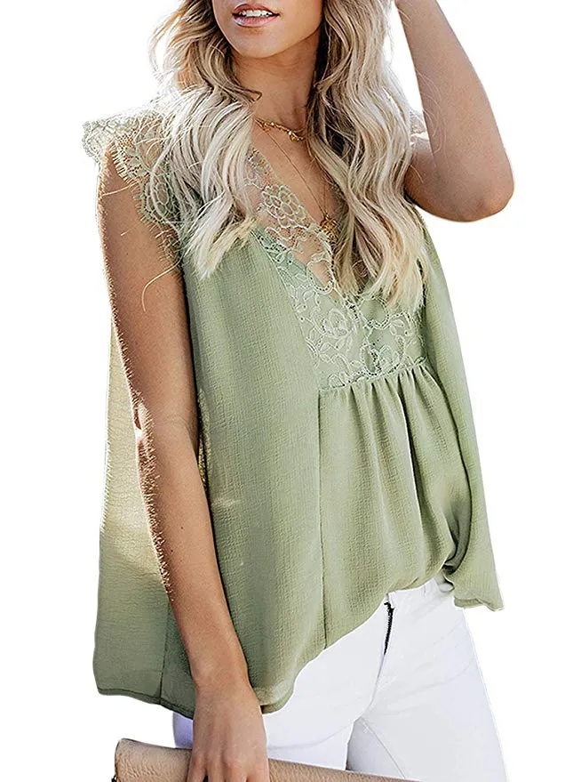 TastyHottie - Women Crochet Lace Basic Tank Top Sleeveless Loose Fitting Tunic