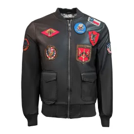 Top Gun Vegan Leather Bomber Jacket Brown