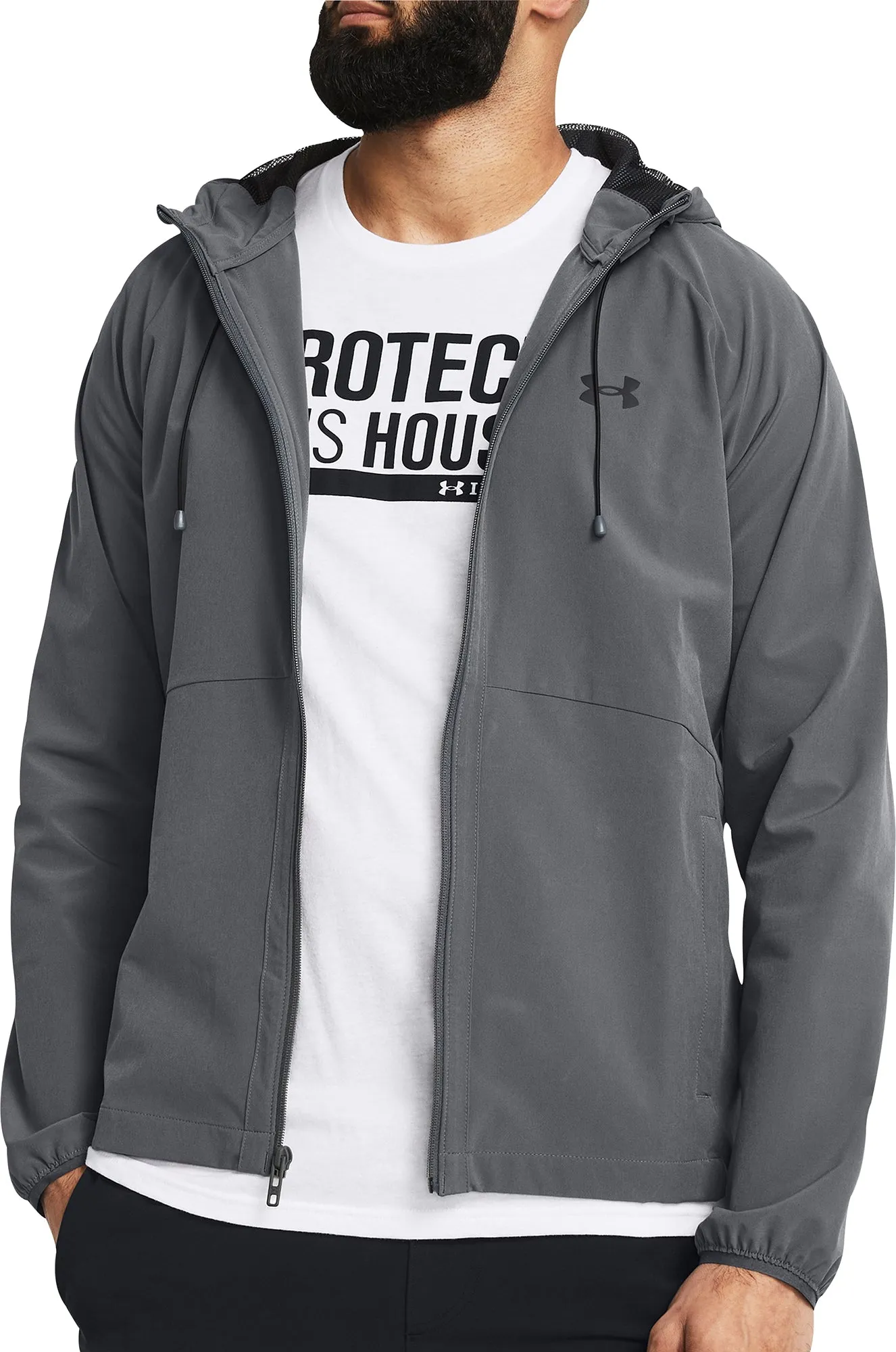 Under Armour Stretch Woven Windbreaker Mens Running Jacket - Grey