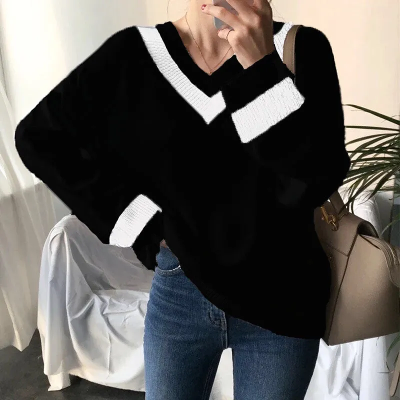 V neck Women Sweater Casual Winter Long