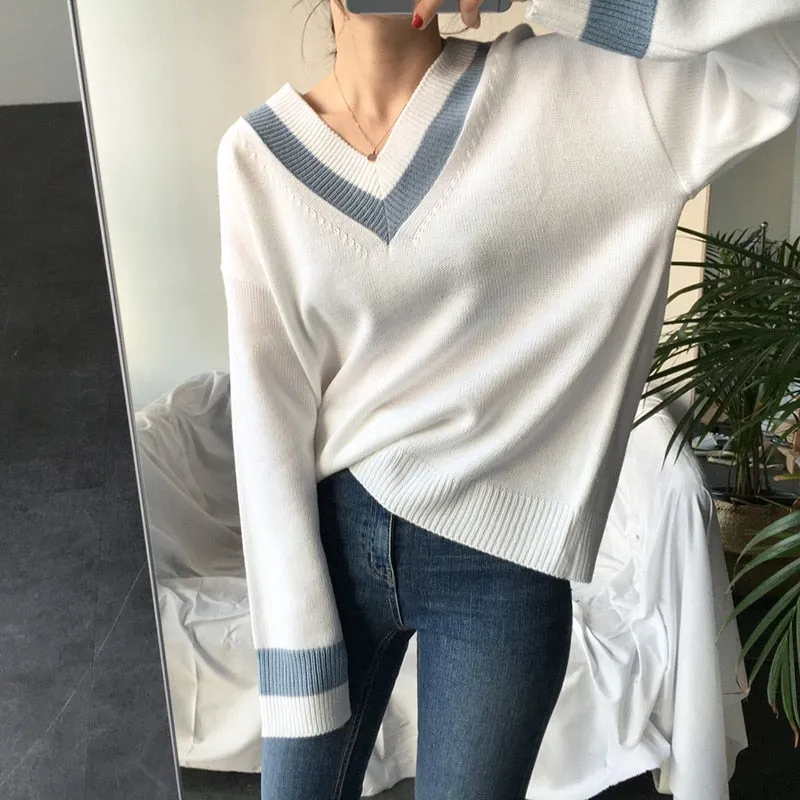 V neck Women Sweater Casual Winter Long