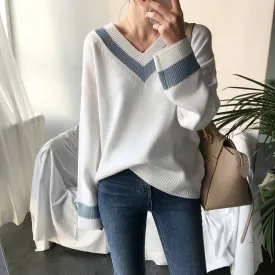 V neck Women Sweater Casual Winter Long