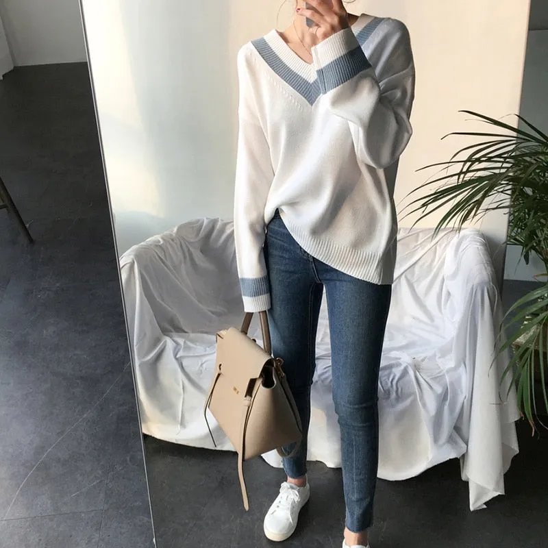 V neck Women Sweater Casual Winter Long