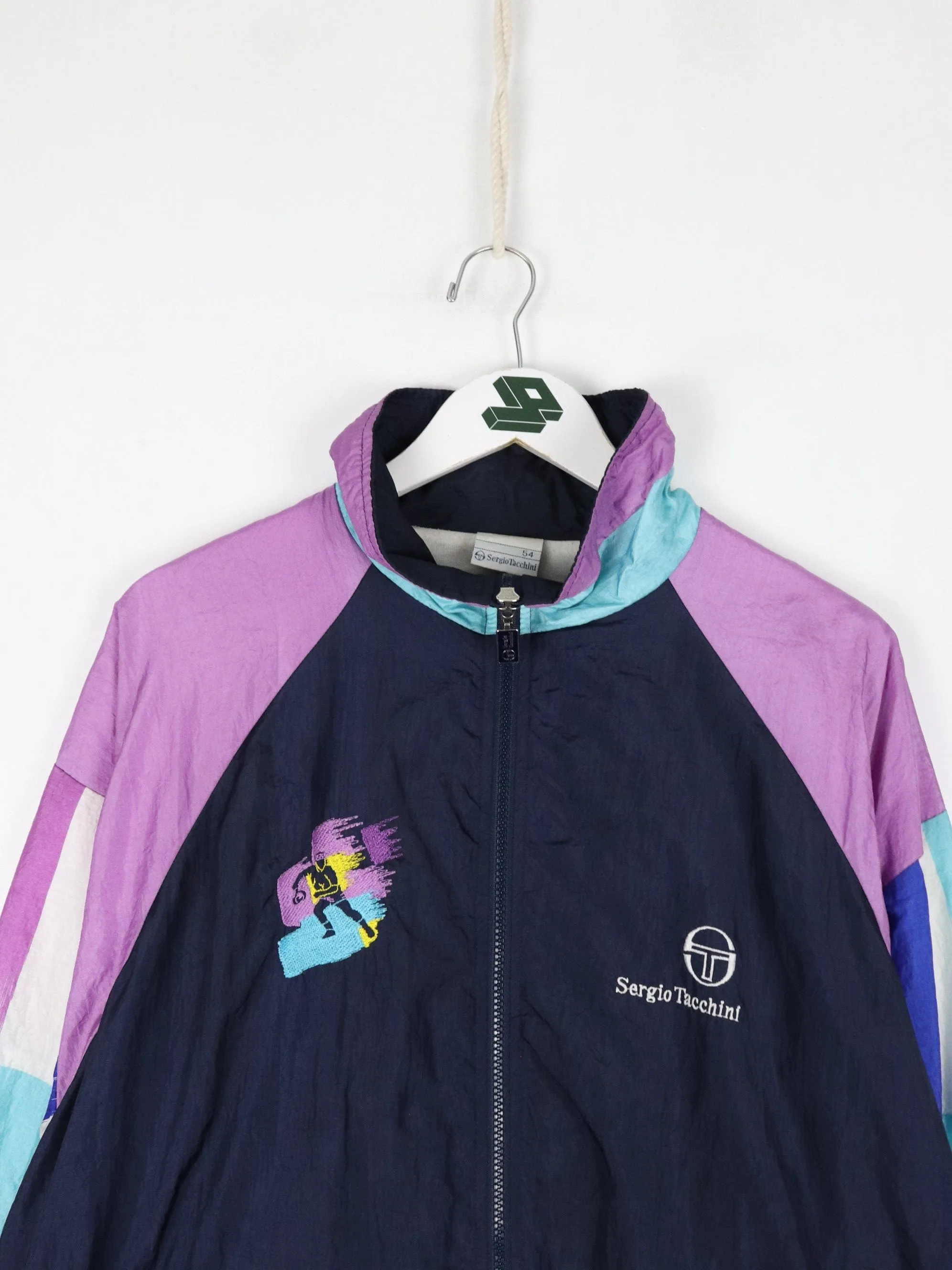 Vintage Sergio Tacchini Windbreaker Mens 44 Large Blue Jacket Tennis 90s