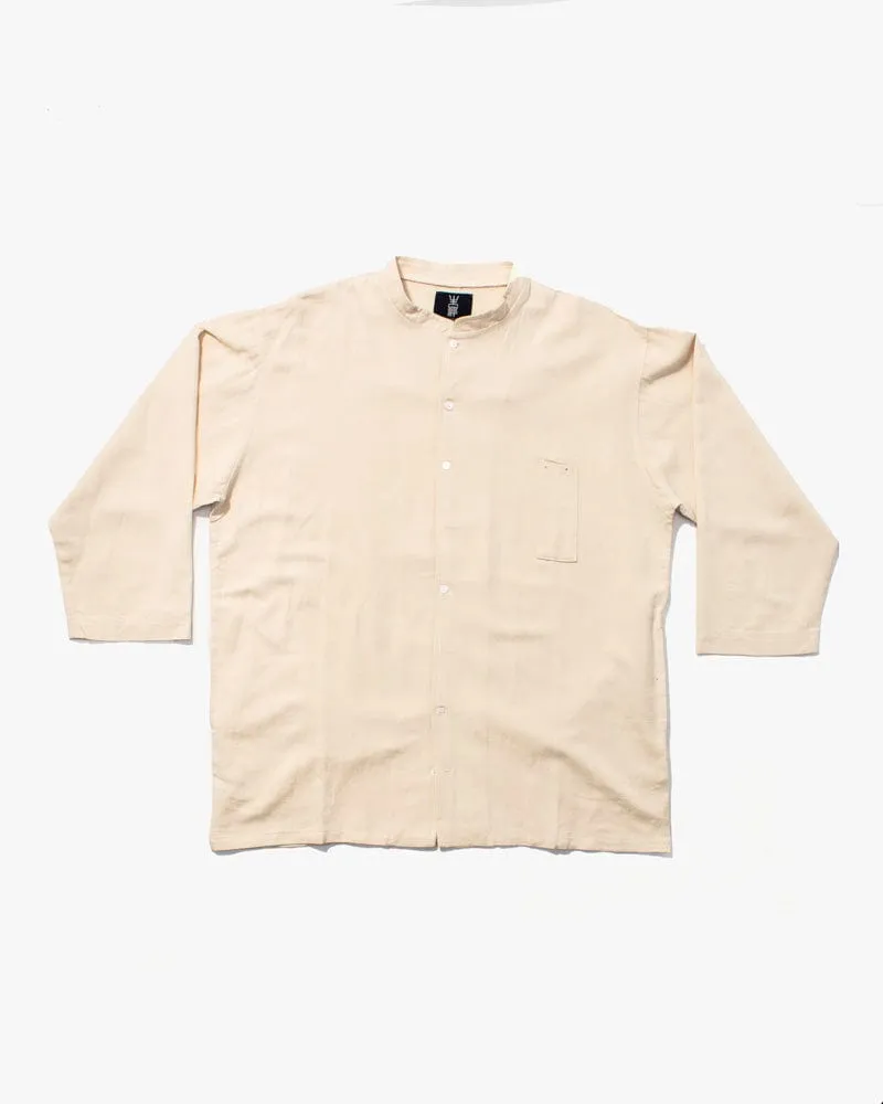 Wa-Modern Shirt, Long Sleeve Button-Up, Mandarin Collar, Cream