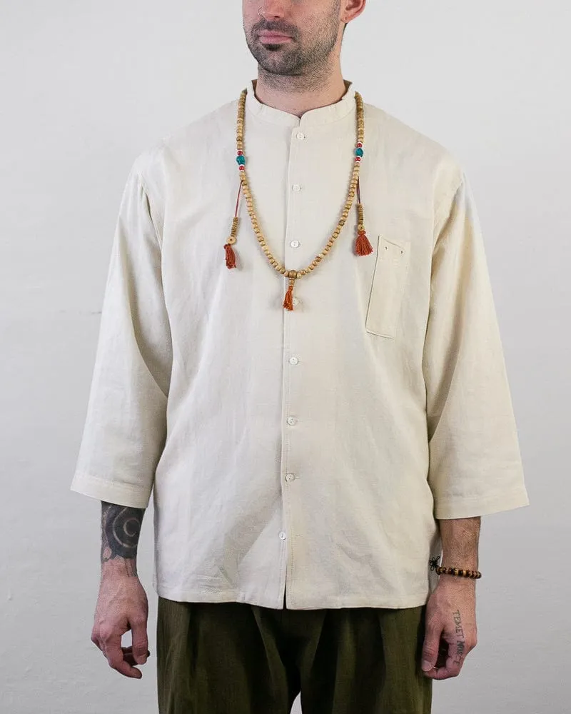 Wa-Modern Shirt, Long Sleeve Button-Up, Mandarin Collar, Cream