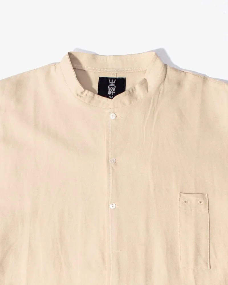 Wa-Modern Shirt, Long Sleeve Button-Up, Mandarin Collar, Cream