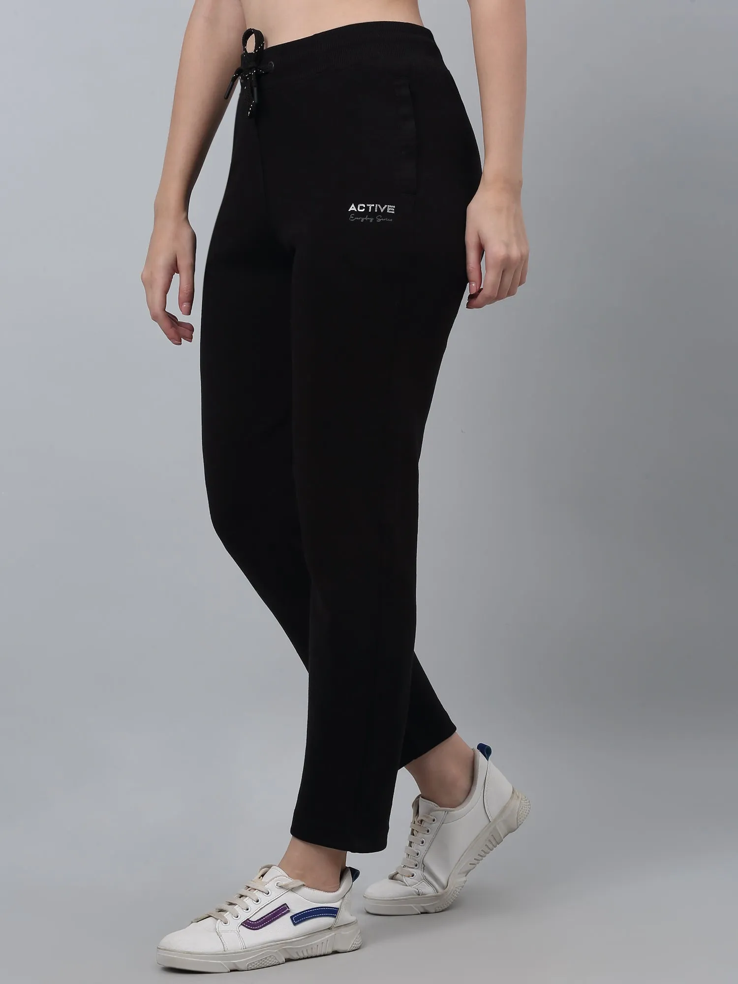 Women's Casual  Black Ankle length Mid rise Track Pants