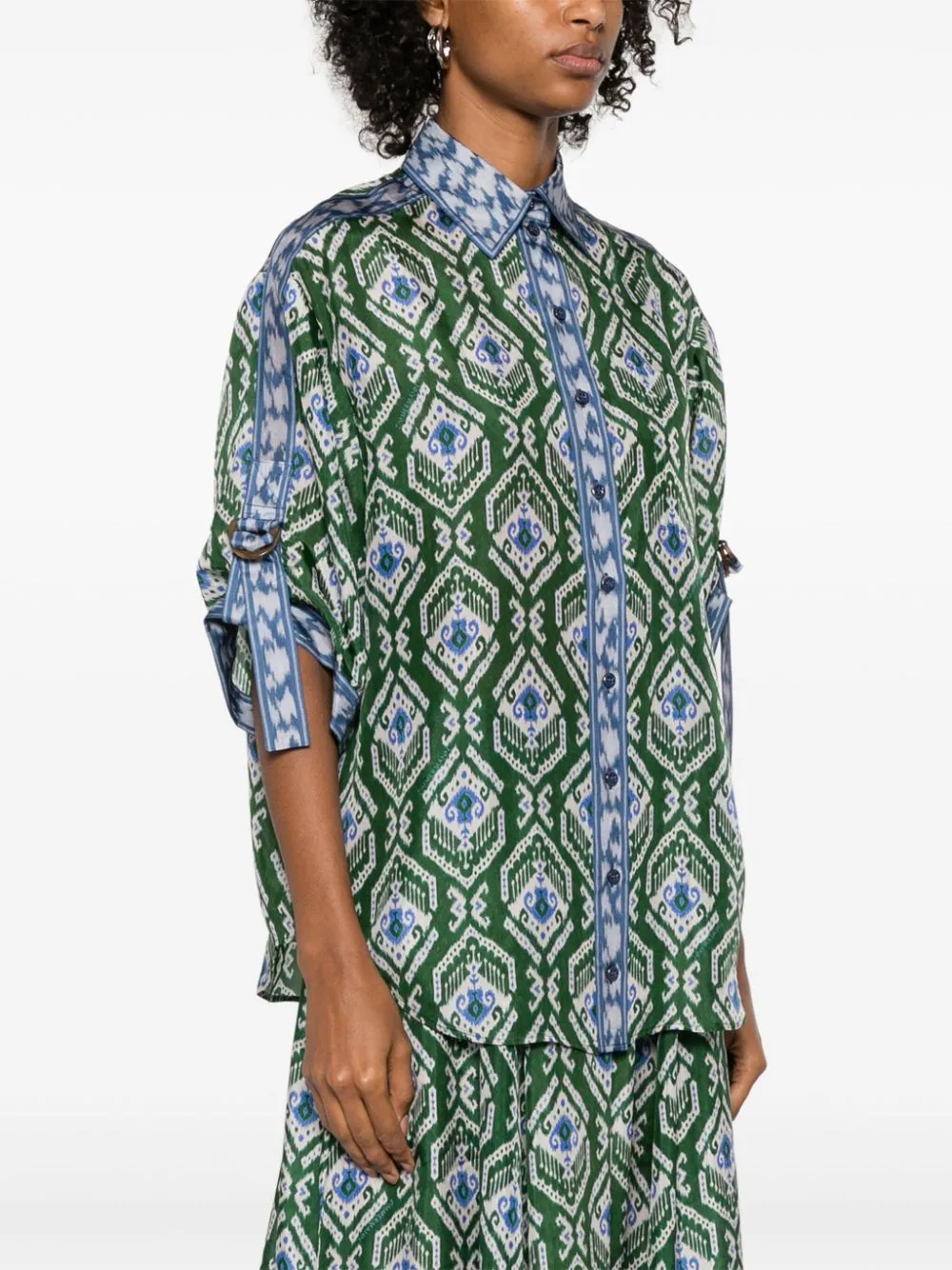 Wylie Relaxed Shirt in Green/Blue Ikat