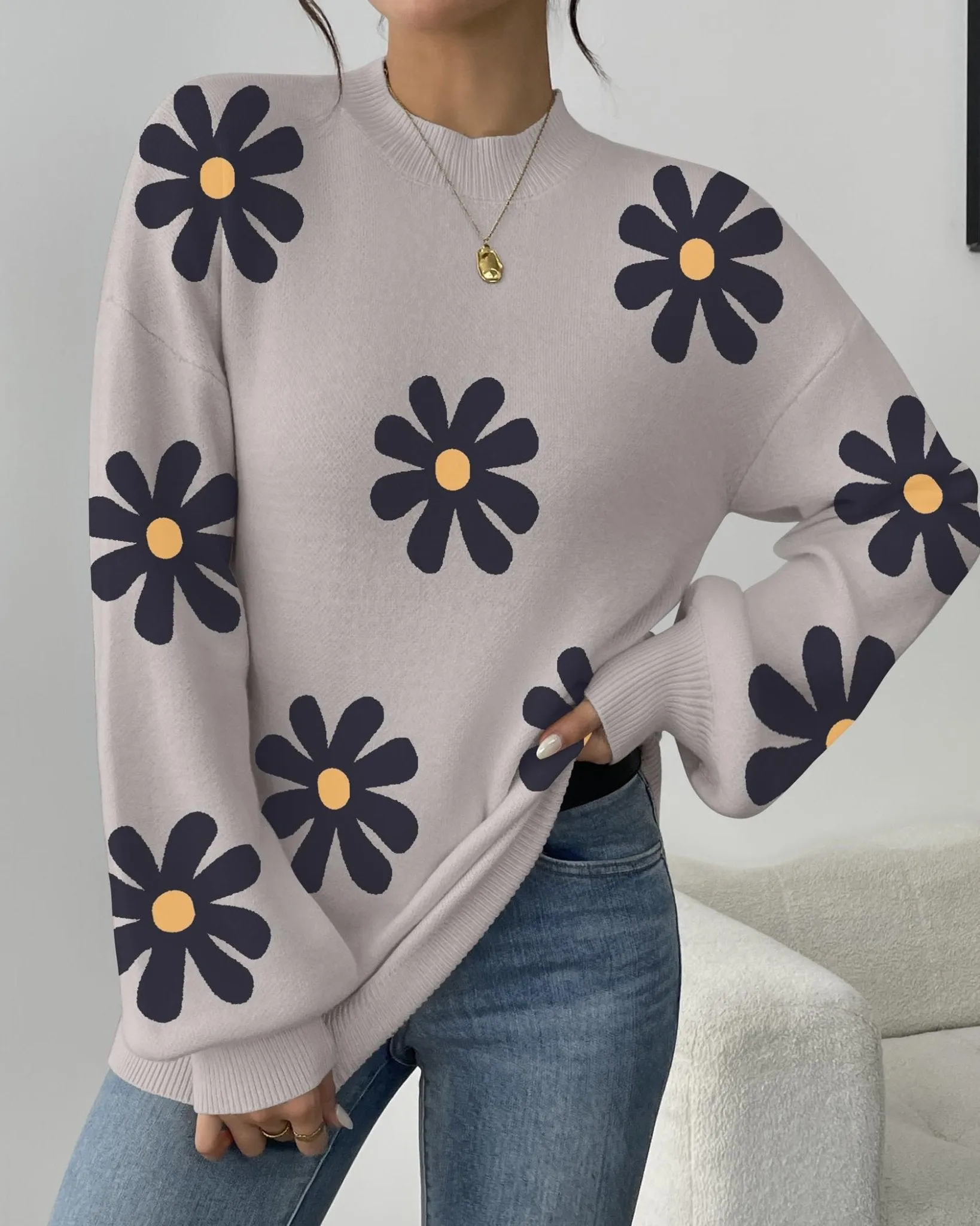 Zeagoo Sweaters for Women 2024 Fashion Trendy Long Sleeve Turtleneck Pullover Lantern Knit Sweater Tops